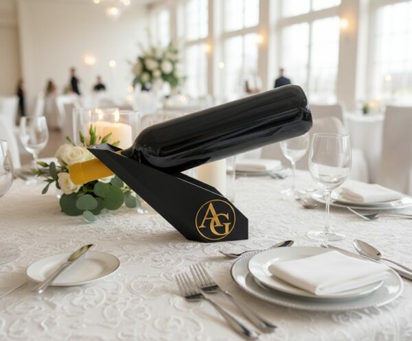 R.J.-Winholder-Weinhalter-mit-Initialen-in-Gold-personalisiert-Gedeckter-Tisch-Hochzeit