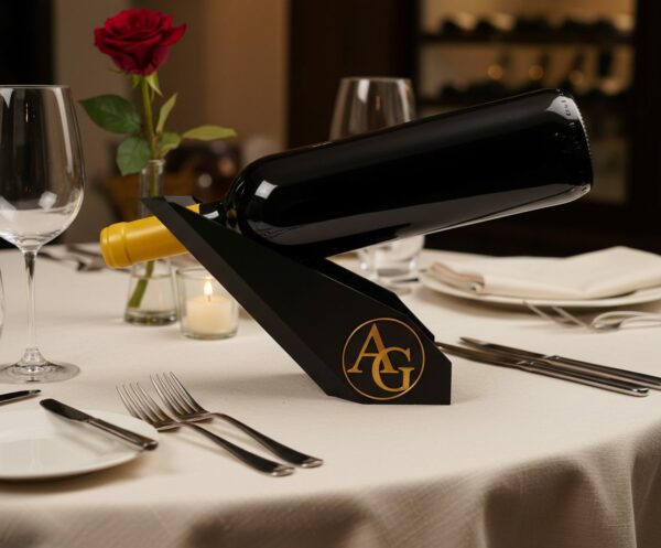 R.J.-Winholder-Weinhalter-mit-Initialen-in-Gold-personalisiert-Gedeckter-Tisch-Deko