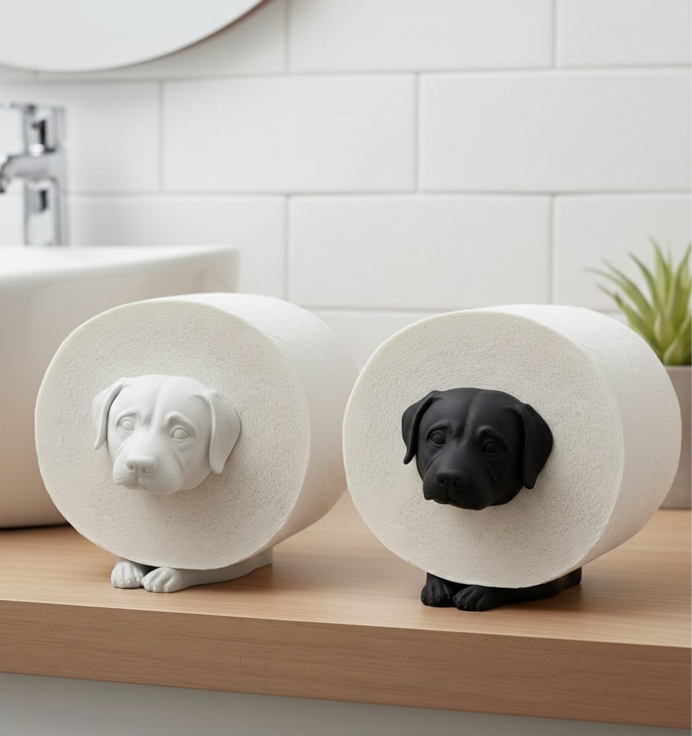 R.J.-Toilettenpapierhalter-Hunde-schwarz-weiß